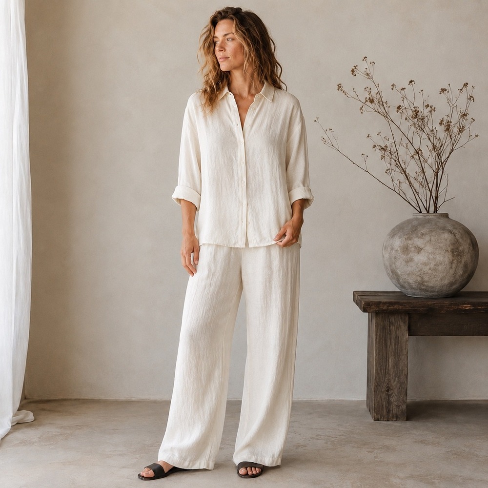 Peace of Cloth 2 Piece 3/4 Slv Button Up Top (Sz M) Pants‎ (Sz8) Shimmery Fabric